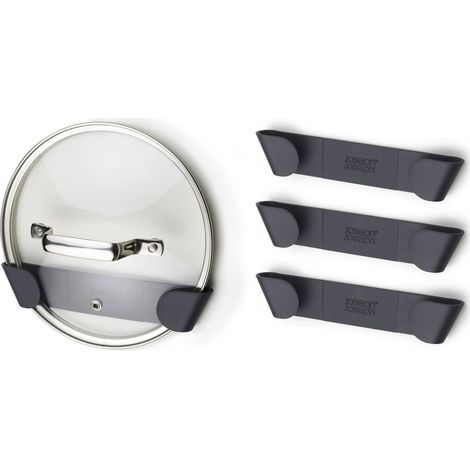 Juego de 4 sujeciones interiores para tapas de cazuela Joseph Joseph CupboardStore™, fácil instalación con cinta adhesiva 3M™, gris, organizador para tapas de hasta 24 cm (1/5)