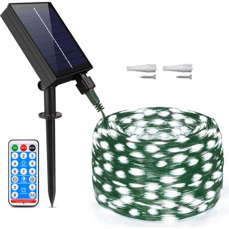 Guirlande lumineuse LED (lumière blanche froide, 50 m), à énergie solaire, idéale pour la décoration de la maison, des fêtes et des vacances. (1/5)