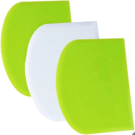 Racloir à pâte avec support - 3 pièces, bords tranchants et racloir à gâteau coudé. Vert + blanc + vert (1/5)