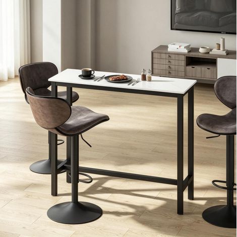 Mesa alta 120 x 40 x 100 cm, tablero efecto mármol blanco, estructura de acero negro, DESVIAE (1/5)