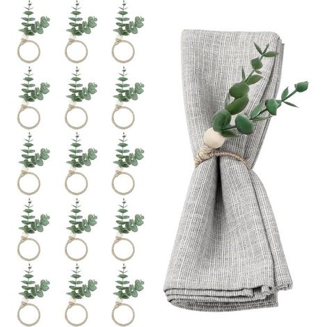 Anillos para servilletas de eucalipto - Decoración rústica de mesa - 15 piezas - Verde (1/5)