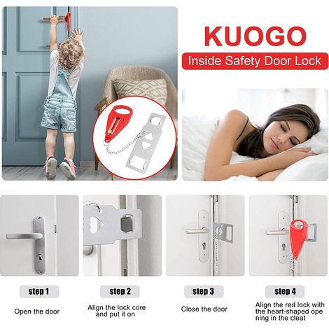 Serrure de porte portable - Lot de 2 verrous de porte solides et robustes pour plus d'intimité et de sécurité dans l'hôtel, l'appartement et empêcher l'entrée non autorisée dans les voyages, la maison (1/3)