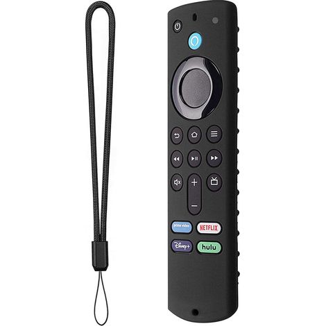 Funda de silicona ligera, antideslizante y a prueba de golpes con correa para control remoto por voz de Fire TV Stick de 3.ª generación - Negra