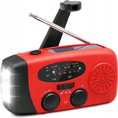 Radio solar portátil Sanelite con antena de manivela, linterna y batería externa 3 en 1. (1/5)