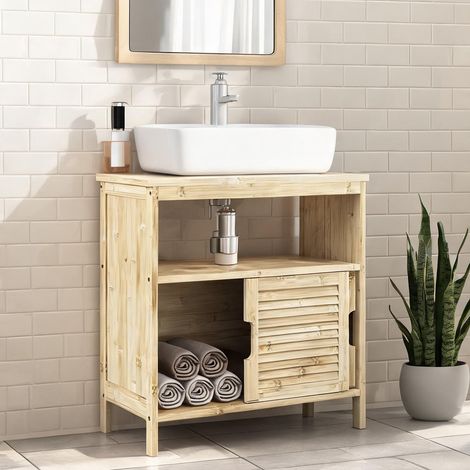 Meuble de salle de bain bois naturel en bambou 60 x 30 x 60 cm (1/5)