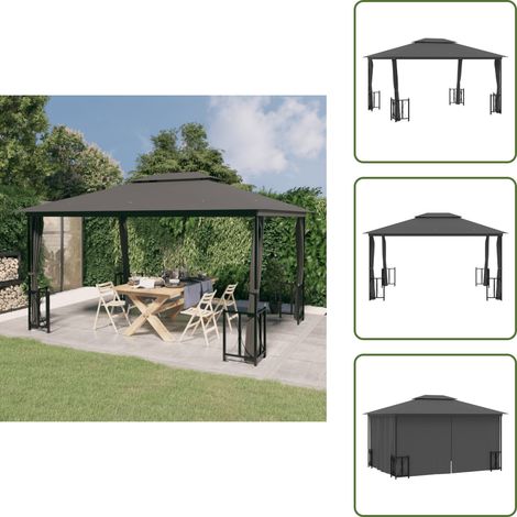 Tonnelle avec parois et toit double 3x4 m Anthracite - Abri Jardin - Tonnelle Jardin - Parasol Jardin - Auvent Jardin - Structure Extérieure (1/5)