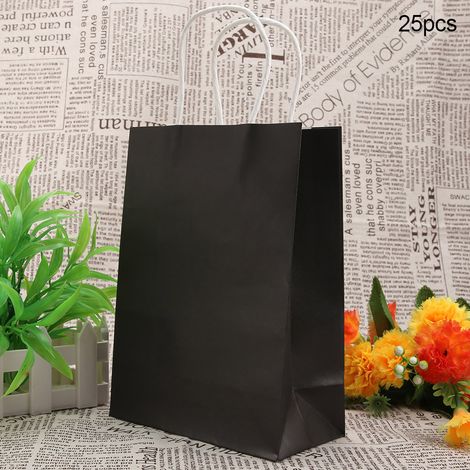 25 Stück Geschenktüten aus Kraftpapier mit Henkel, schwarz, ideal als Gastgeschenktüten für Hochzeiten, Süßigkeiten oder andere Gastgeschenke. (1/5)