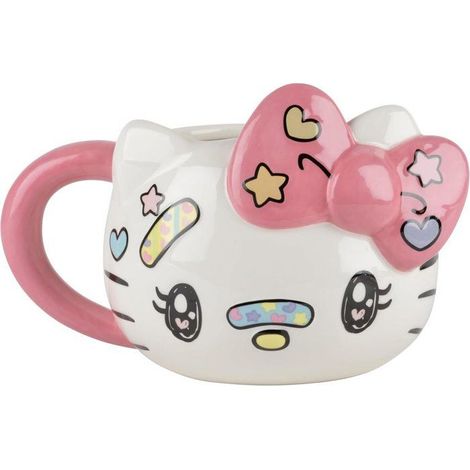 Tazza in ceramica - Konix - Hello Kitty - Mug 3D - 500 ml - Motivo Kawaii - Bianco e rosa