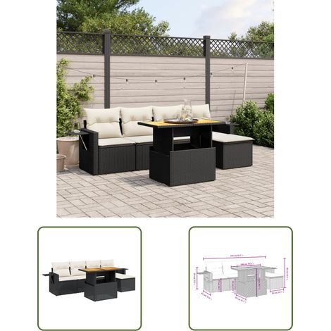 The Living Store 6-tlg. Garten-Sofagarnitur mit Kissen Schwarz Poly Rattan - Gartenmöbel - Outdoor Möbel - Rattan Gartenset - Lounge Set - Sofasitzgruppe