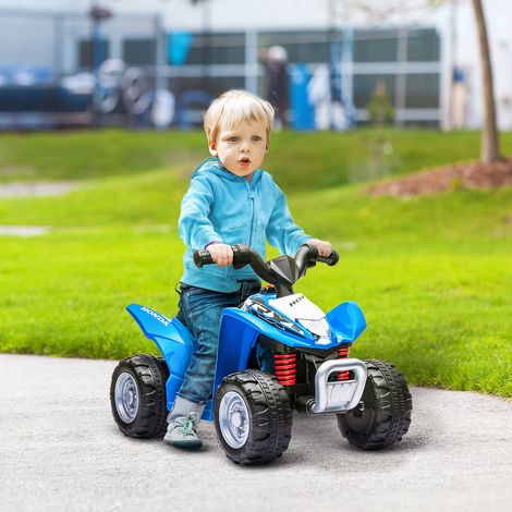 Quad électrique pour enfants, phares LED, klaxon, pneus larges, siège confortable, poignées antidérapantes, bleu