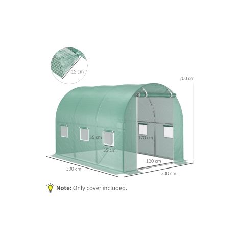 Bâche de rechange en polyéthylène 3 x 2 x 2 m avec 6 fenêtres pour tunnel de jardin et serre (1/5)