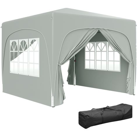Outsunny carpa plegable 3x3 m, con altura ajustable 3 niveles, 4 paredes laterales, ventanas y bolsa transporte, upf50+, impermeable, gris
