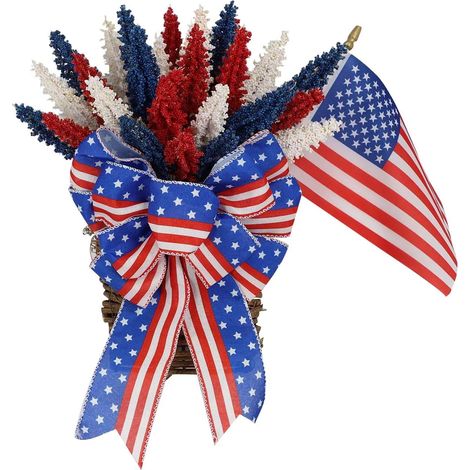 Guirlande Porte Patriote - Guirlande Inversée 25 x 40 cm avec Oreilles Rouges Blanches Bleues Drapeau Américain et Nœud Papillon - Décoration Extérieure Intérieure - 1 Pièce (1/5)