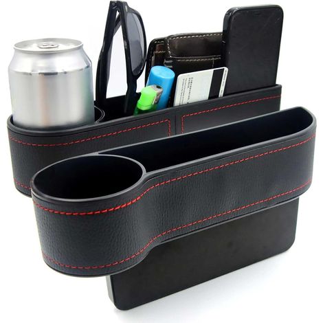 2-teiliger universeller Autositz-Spaltfüller aus Leder – mit selbstklebenden Schaumstoffpolstern und Aufbewahrungsbox für den Spalt zwischen Sitz und Konsole (1/4)