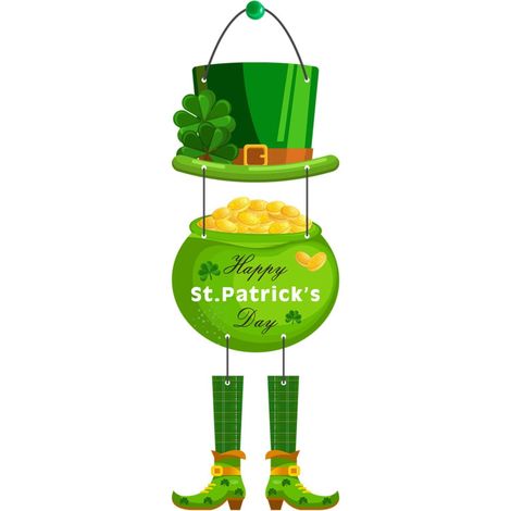 Panneau De Porte Saint-Patrick - Panneau Accueil Suspendu Avec Chapeau De Lutin Et Pieds - Décoration Murale En Papier - 26 Pouces - 1 Pièce (1/5)