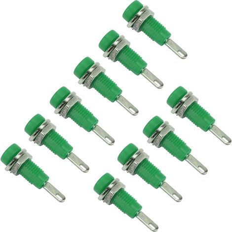 Lot de 10 fiches banane 2mm J.40003 pour tableau electroinstrumen, connecteur mâle laiton PA vert (1/5)