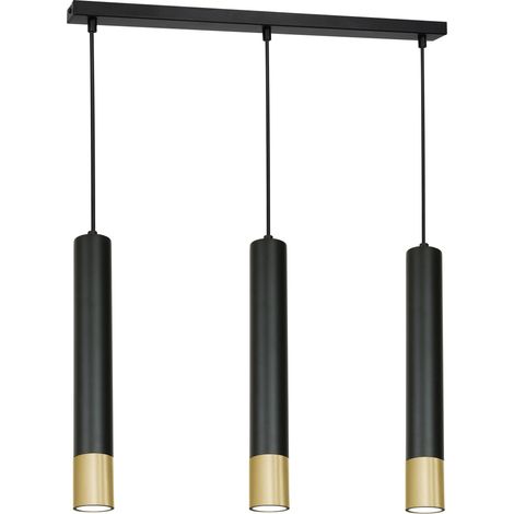 Hängelampe Schwarz Gold B: 60 cm 3-flammig GU10 Metall Pendelleuchte Esstisch Wohnzimmertisch