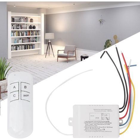 Interrupteur à distance sans fil numérique 220 V avec récepteur et émetteur pour éclairage mural à 3 positions (marche/arrêt).
