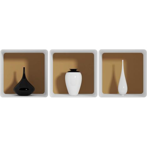 Stickers adhésifs 3D Sticker Mural Autocollant effet 3D 3 vases artistiques Stickers muraux Chambre Adulte Decoration Salon Autocollants muraux Trompe l'oeil 40x120cm