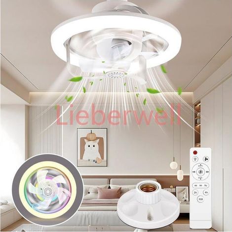 E27 Socket LIEBERWELL RGB Ceiling Fan with Light, Ceiling Fan Lamp, 28x18cm, 50W, 3 Speeds, Remote Control, Timer, 16 RGB Colors, 3200K-6500K (1/5)