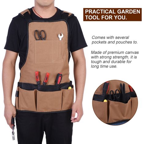 Tablier De Jardinage En Toile Avec Poches Réglable Pour Outils Et Téléphone Usage Domestique Et Extérieur 1 Pièce (1/5)