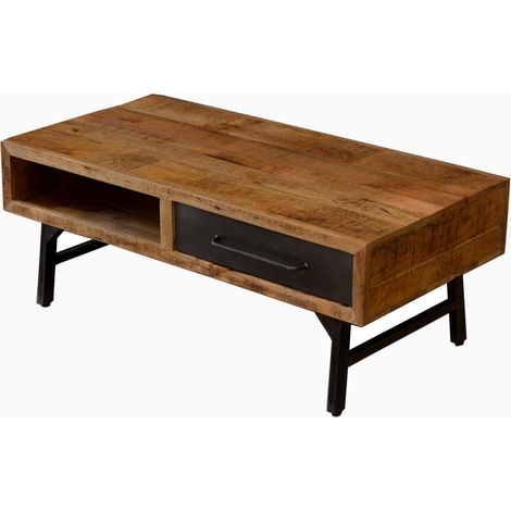 Table basse 1 tiroir 120 cm en manguier naturel et métal - VERMONT