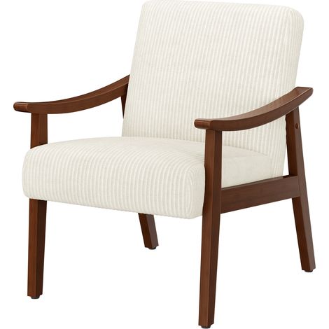 Homevive Sillón de Salón Acolchado Butaca de Salón con Patas de Madera Maciza para Salón Dormitorio Balcón Beige (1/5)