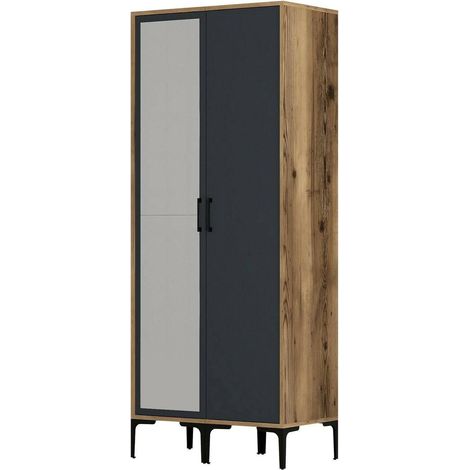 Dmora - Garde-robe 2 portes Alhena, Meubles de chambre, Penderie de plain-pied, Placard à vêtements, 80x201h48 cm, Noyer et Anthracite, avec emballage renforcé