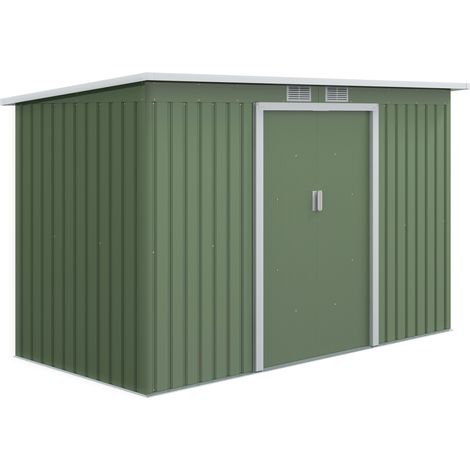 Abri de jardin en acier galvanisé vert clair avec porte coulissante et toit monopente 280x130x172 cm (1/5)