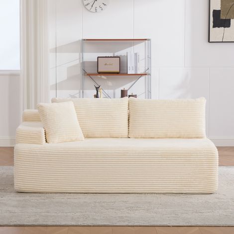 Canapé modulable à compression en tissu chenille, garni de mousse haute résilience 30D. Facile à déplacer et doté d'une base antidérapante, il est idéal pour les salons et autres espaces. Coloris ivoi (1/4)