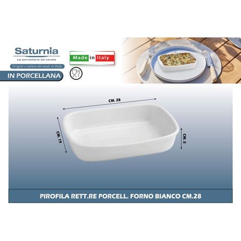 Saturnia Etrusca, pirofila 28 cm rettangolare liscia, porcellana da forno