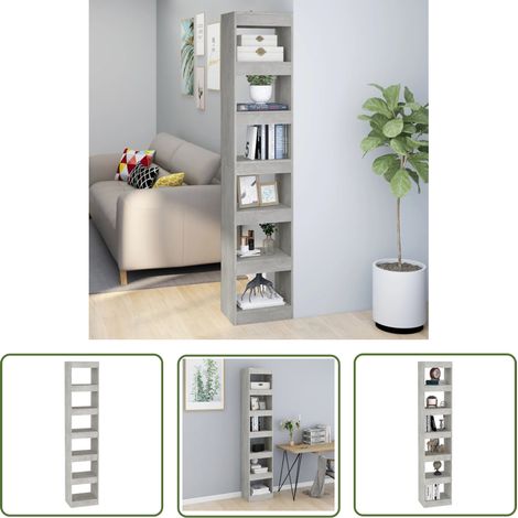 The Living Store Bibliothèque/Séparateur de pièce Gris béton 40x30x198 cm - Bibliothèque - Étagère - Meuble De Rangement - Séparateur De Pièce - Bibliothèque Moderne (1/5)