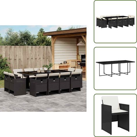 13-tlg. Garten-Essgruppe mit Kissen Schwarz Poly Rattan - Gartentisch - Gartenmöbelset - Esstisch - Gartenlounge - Outdoor Möbel (1/5)