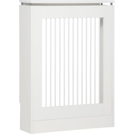Copritermosifone a Doghe 60x18x84 cm in MDF e Acciaio Bianco (1/5)