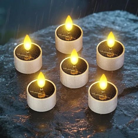 Lot de 6 bougies LED solaires pour extérieur, étanches, fonction Dusk to Dawn, rechargeables. Effet vacillant pour balco - 6 Pieces. (1/5)
