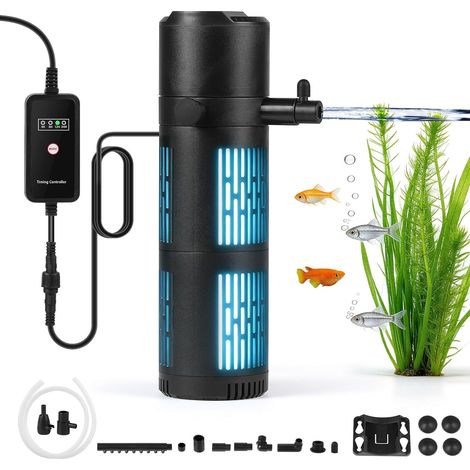 5 in 1 Filtre Aquarium 800L/H pour Aquariums de 80 à 267L avec 6W UV Stérilisateur Lampe et Minuteur, Pompe Aquarium pour Filtration Aération Stérilisation (1/5)