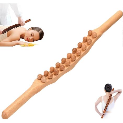 Outil de massage en bois : bâton de Gua Sha, rouleau de massage dorsal à 20 billes pour corps et jambes (1/5)
