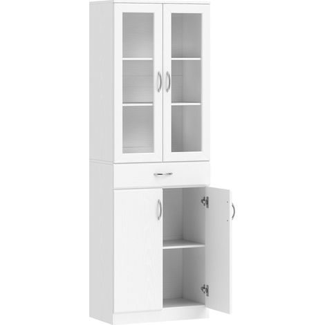 Mueble de cocina con estantes ajustables, cajón y puerta de cristal, blanco, 60 x 35 x 180 cm (1/5)