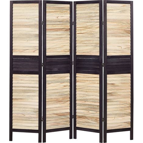 Beliani – Room divider 4 panels folding screen partition – Light brown paulownia wood – Traditional design for living room and bedroom (1/5)