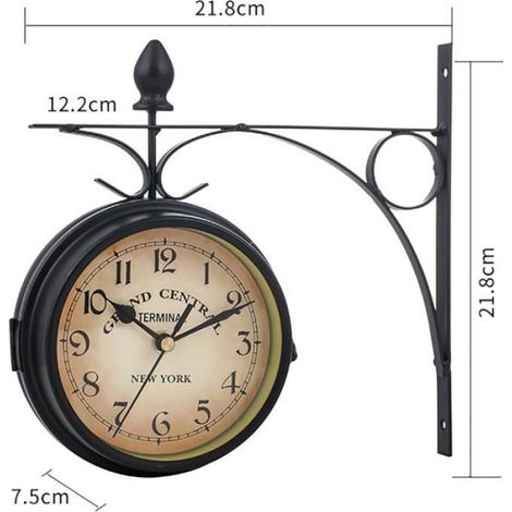 Horloge Murale - - Double Face - 21.8CM - Style Rétro - Métal Noir (1/4)