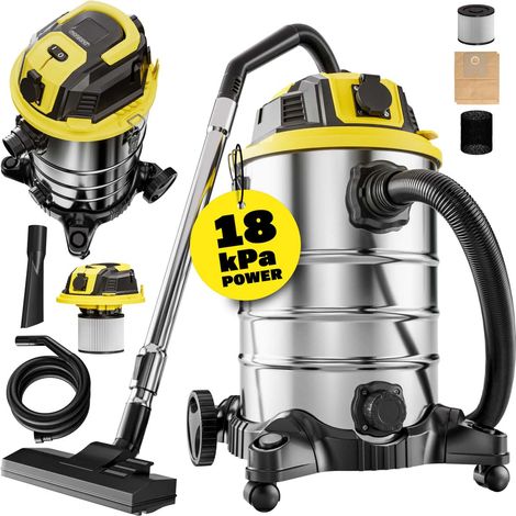 MONZANA® Aspiradora en Seco y Húmedo 30L 2200 W Certificación GS Rango de movimiento de 9m Acero Inoxidable Función de lavado y Soplado