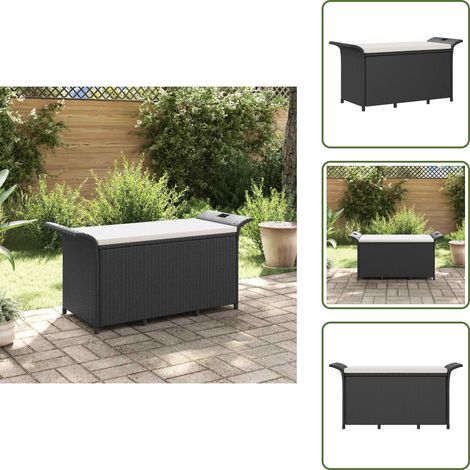 The Living Store Gartenbank mit Kissen Schwarz 116x46x57 cm Poly Rattan - Gartenbank mit Kissen