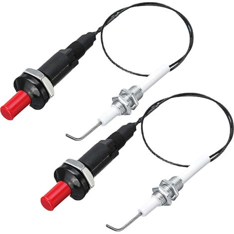 Lot de 2 kits d'allumage piézo pour barbecue à gaz avec bouton poussoir d'allumage pour grills à gaz, poêles, fours, cheminées et chauffages, câbles de 50 cm (1/5)