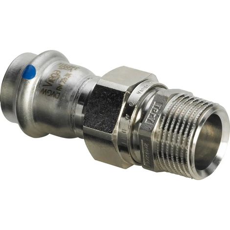Viega Raccordo a vite di transizione Sanpress Inox LF, d 15mm, R 1/2 ottone nichelato, acciaio inossidabile Modello 2365LF, 666590