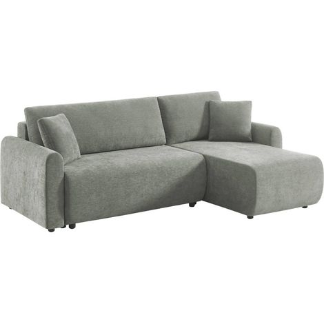 sweeek - 3-Sitzer Schlafsofa mit beidseitig montierbarer Recamiere, Stoffbezug und Stauraum, Stoff, Grau