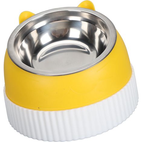 Gamelle surélevée pour chat, inclinée à 15°, antidérapante, en plastique, pour une alimentation lente. Deux gamelles pour chats et chiots, jaune. (1/5)