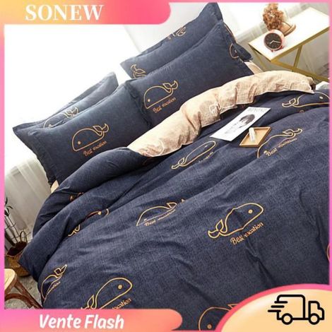 Housse De Couette - 150x200 Cm - Imprimée Baleine - Fermeture Éclair Métal - Polyester - 1 Pièce (1/5)