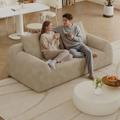 Sofá de dos plazas de 190 cm - Sofá pequeño, sofá de compresión con esponja, sofá sin estructura, sofá de compresión para sala de estar, dormitorio, apartamento, no requiere montaje, color caqui (1/5)