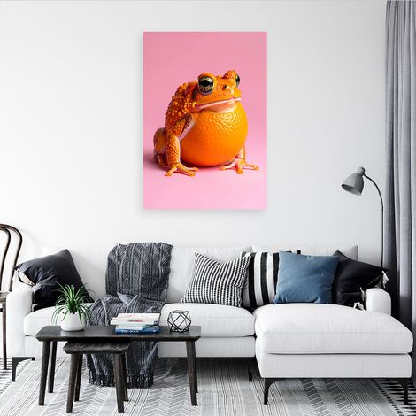 Wandbild Abstraktion Orangefarbener Frosch auf rosa Hintergrund 60x90 (1/4)