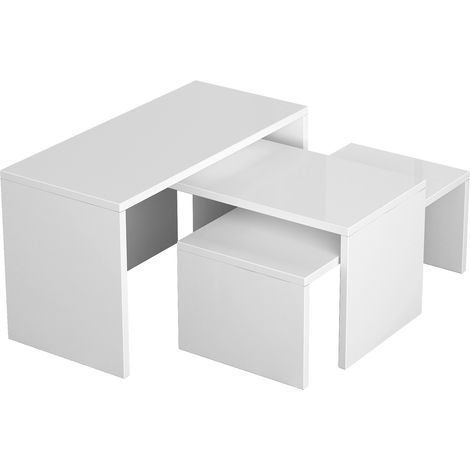 Juego de 3 mesas de centro color Blanco. 39x65x30, 32x65x30 y 24x65x30 cm (Alto x Ancho x Fondo) (1/4)